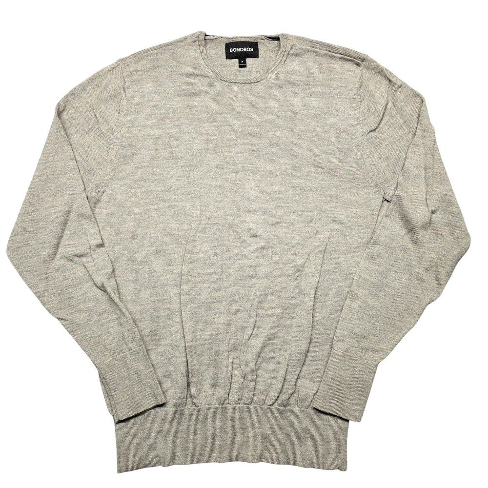 Bonobos Sweater Mens Medium Beige Merino Wool Crewneck Pullover Lightweight Knit